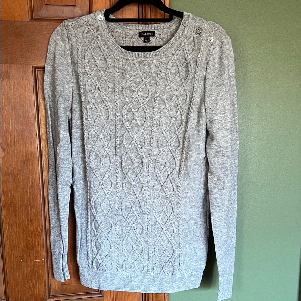 Talbots Light Gray Cable Knit Sweater